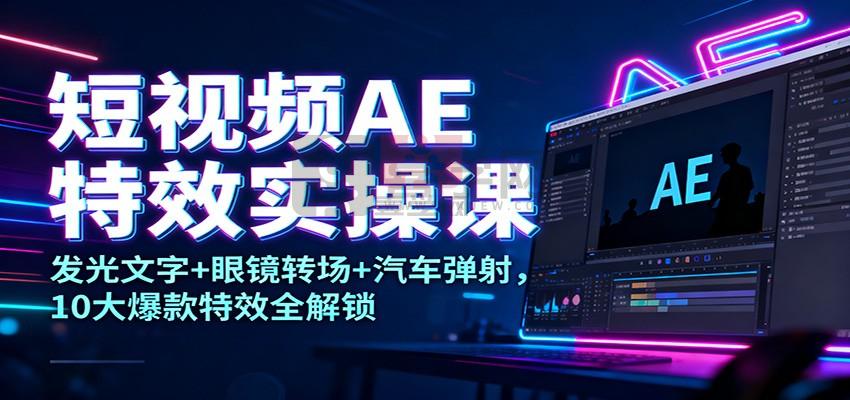 图片[1]-短视频AE特效实操课：发光文字+眼镜转场+汽车弹射，10大爆款特效全解锁-喜学网