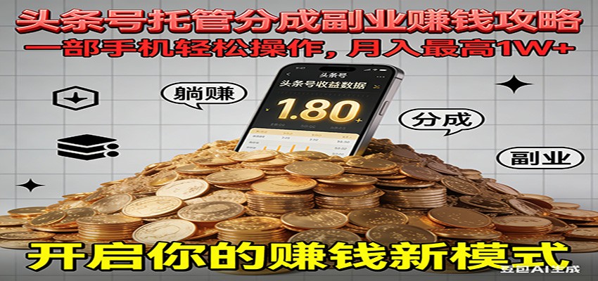 全程托管今日头条，一部手机就可以开干，最高躺赚1W+-喜学网