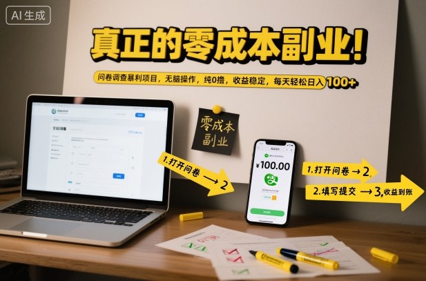 真正的零成本副业！问卷调查暴利项目，无脑操作，纯0撸，收益稳定，每天轻松日入100+【揭秘】-喜学网