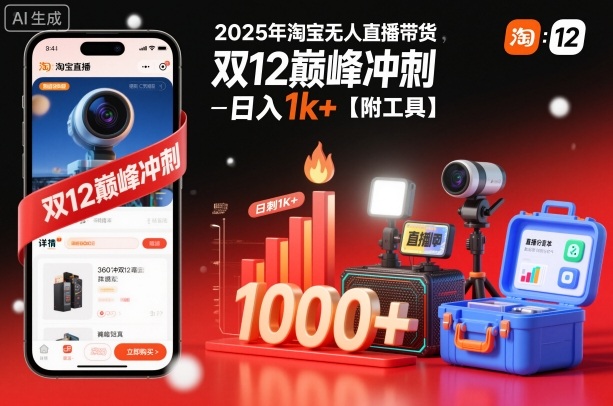 2025年淘宝无人直播带货，冲刺双12，日入1k+【附工具】【揭秘】-喜学网