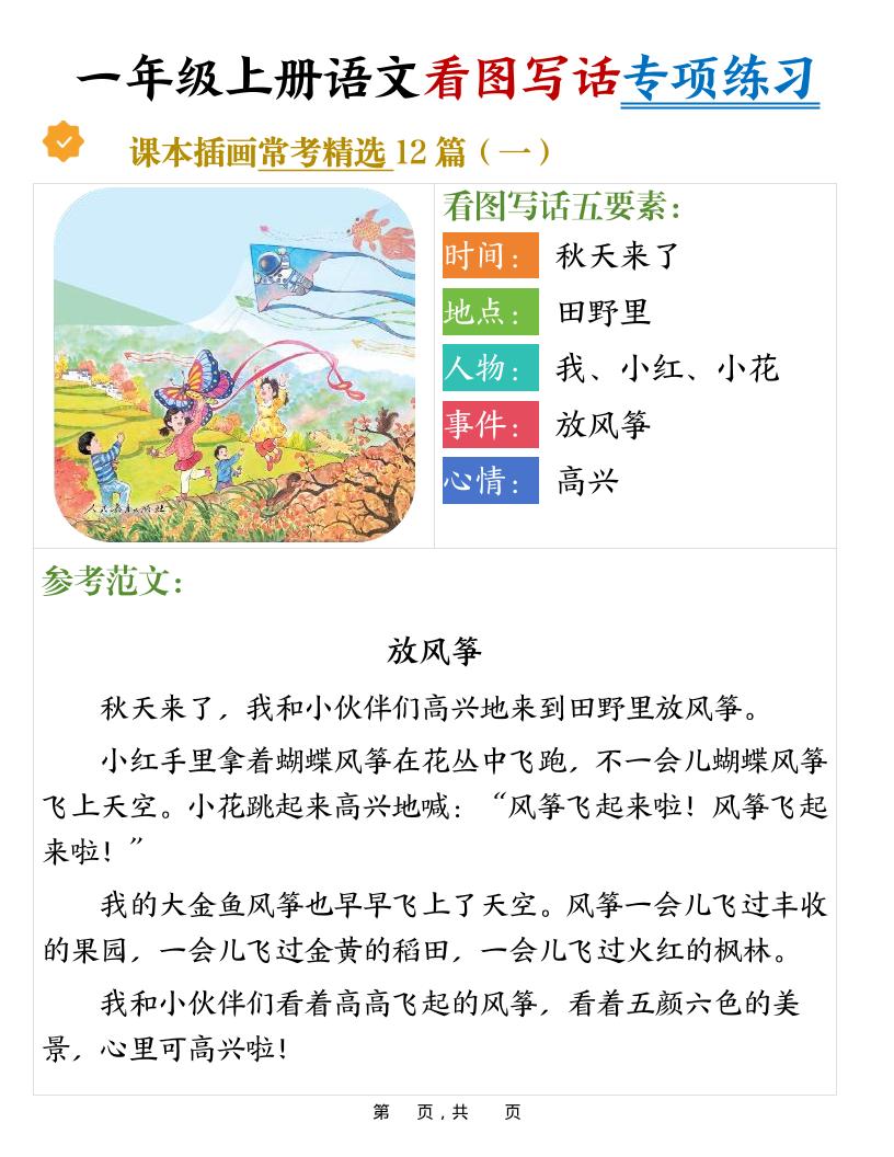新一上语文看图写话专项练习常考精选12篇(含范文24页)-喜学网