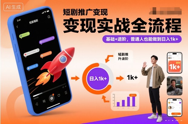 短剧推广变现实战全流程，基础+进阶，普通人也能做到日入1k+-喜学网